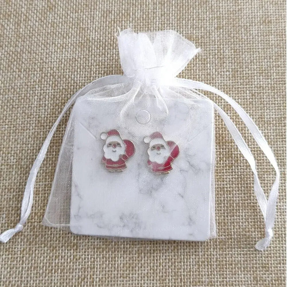 Holiday Earrings Christmas Santa Clause Studs Enamel Gold Plated - Picture 2 of 4